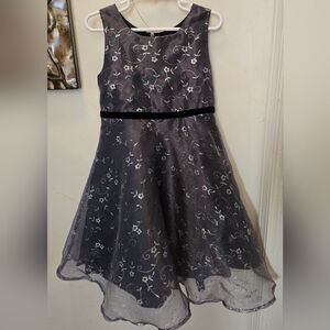 🧡 Zoey Floral Kids Dress - Black Velvet and Silver Kids 6